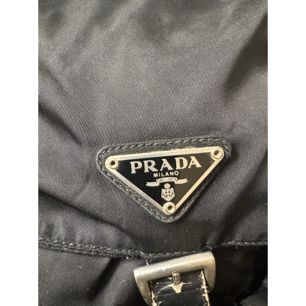 PRADA Vintage Black Tessuto Nylon Backpack Medium Triangle Logo Bag Italy 31 - Picture 8 of 16